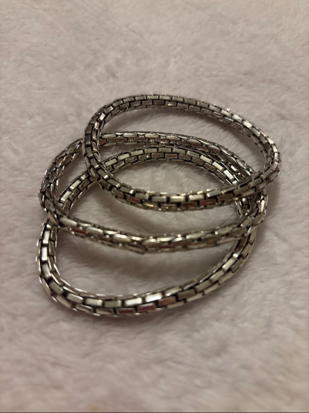 Plunder Silver Linked Box-Chain Bangle Trio
